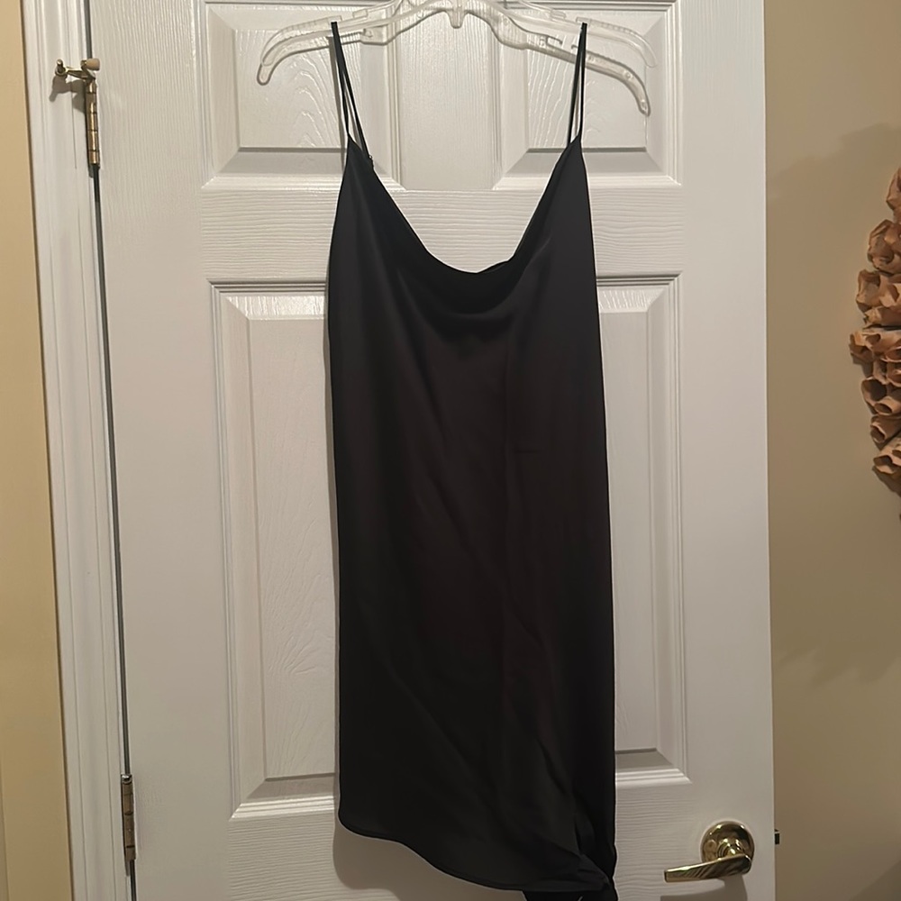 Asymmetrical black slip dress